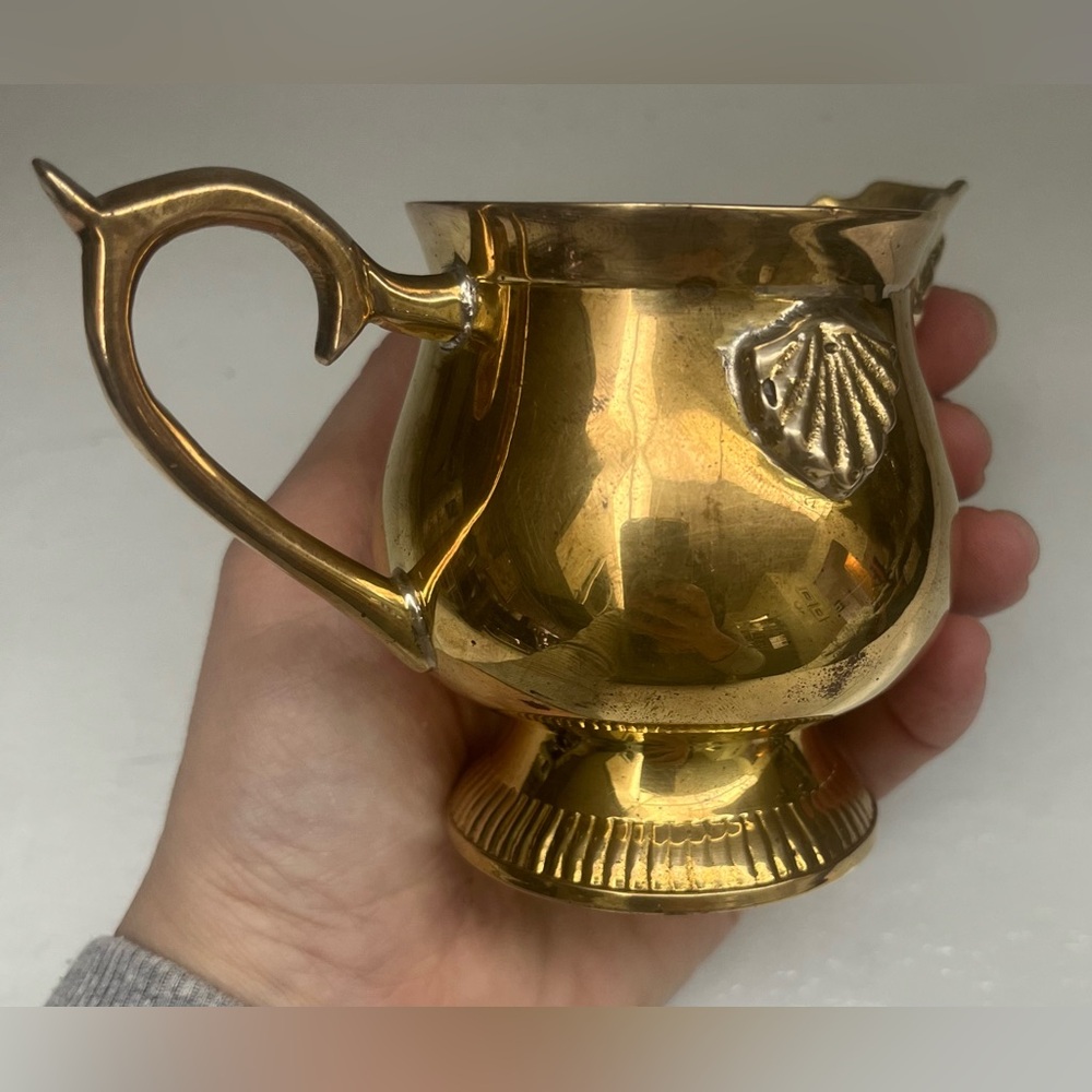Vintage Brass Pitcher with Embossed Clam Shell - Picture 4 of 8